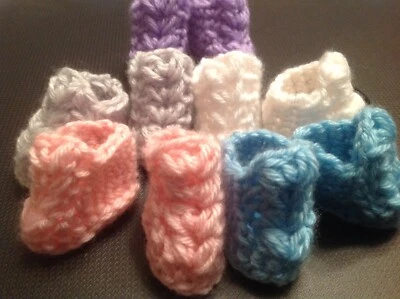 Crochet Doll Booties One Pair Gray￼ Lavender Pink Turquoise￼ White Reborn Doll - Image 1 of 2