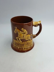 Vintage Dartmouth Pottery Hand-Made Tankard Beer Stein Raised Horse Racing Theme - Picture 1 of 12