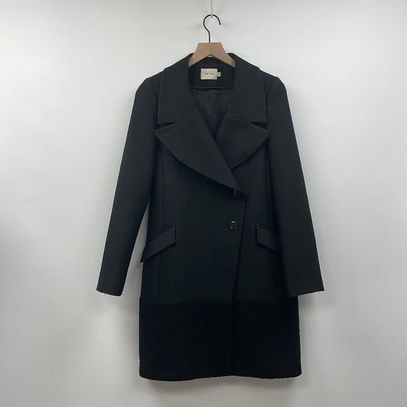 REISS 100% Wool Single Breasted Longline Pea Coat Winter Jacket Black Small - Image 1 of 4