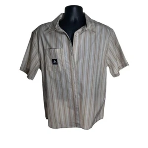 CONVERSE Shirt Sz M Beige White Pinstripe Classic Logo Pocket Short Sleeve Woven - Picture 1 of 7