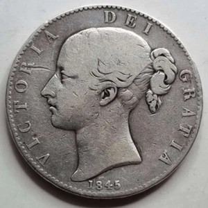 GREAT BRITAIN UK 1845 ONE CROWN SILVER COIN QUEEN VICTORIA - Picture 1 of 3
