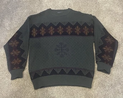 Vintage 80s Pendleton 100% Wool Knit Snow Flake Unique Green Crew Sweater Mens L - Image 1 of 4
