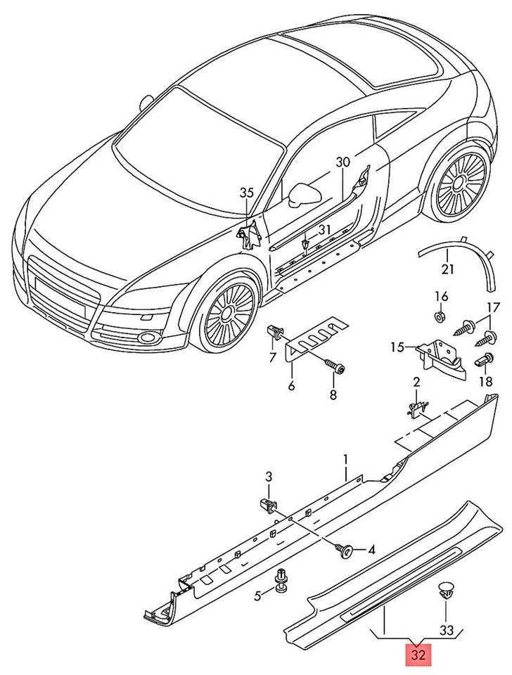 Tira de moldura exterior izquierda original AUDI TT cupé Roadster TTS 8J0853491D01C Foto 1 de 1