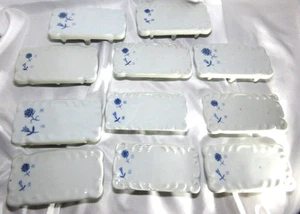 Unmarked 11 White & Blue Asian Ceramic Name Place Cards 3.75" x 2" VGUC - Picture 1 of 4