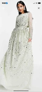 Asos Design Maxi Anarkali Dress in Scatter Sequin Mint Size 12 prom wedding - Picture 1 of 7