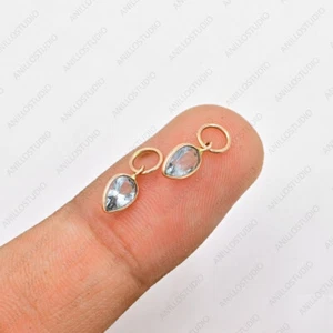 14K Gold Pear Natural Aquamarine Engagement Drop Charm Bezel Set Wedding Pendant - Picture 1 of 8