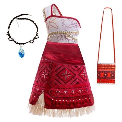 Niños Niñas Disfraz Moana Princesa Hawaiana Fiesta Elegante Vestido con disfraces con Collar Foto 1 de 4