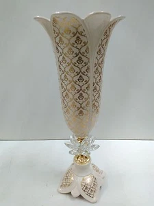 VASO IN CERAMICA AVORIO E FOGLIA ORO CON CRISTALLI VIA VENETO ARREDO CASA - Imagen 1 de 1