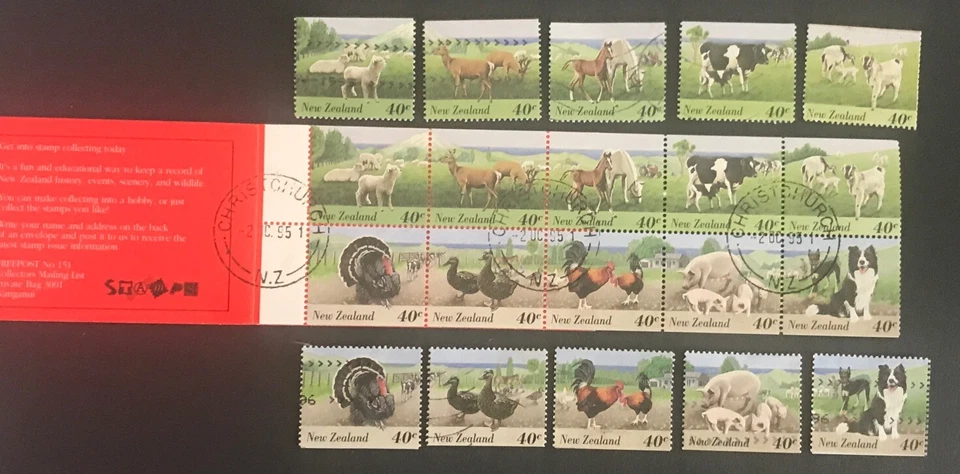 New Zealand 1995 "Farm Animals" FDI Booklet + 10 Used Stamps 40c series - Image 1 of 1