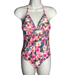 OP CUTE Junior's One-Piece Swimsuit ~ Sz 7-9 ~ Floral ~ Pink ~ Halter - Picture 1 of 5