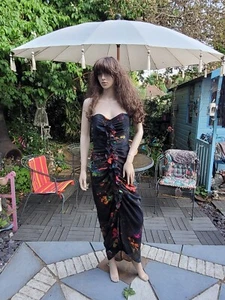 Vintage H&M Black Multi Floral Bandeau Chiffon sz 12 (8-10 really) MAXIDRESS - Picture 1 of 24