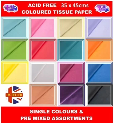 Coloured Tissue Paper - High Quality & Acid Free - 350mm x 450mm - 24 Colours - Image 1 of 2