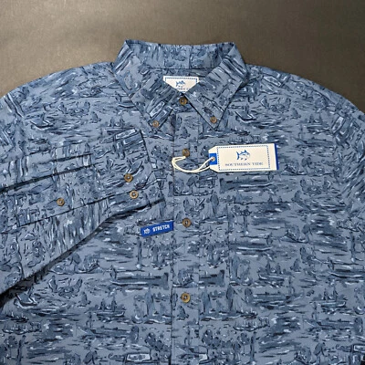 $125 Southern Tide Intercoastal Cliff Performance Sport Shirt Size M Print - Image 1 of 4