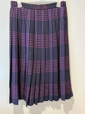 Falda de lana plisada azul marino Evan-Picone Petites para mujer con rayas rosas talla 10  Foto 1 de 4