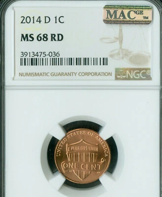 2014 D LINCOLN LOGO CENT SHIELD NGC MS68 RD PQ MAC SPOTLESS ONLY 2 FINER . - Image 1 of 4