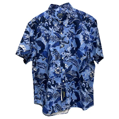 Polo Ralph Lauren Classic Fit Blue Floral Short Sleeve Shirt Cotton Oxford $98 - Image 1 of 4