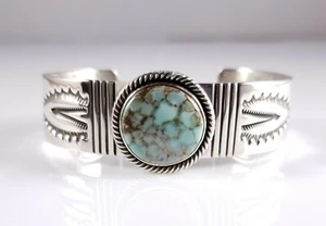 Ned Nez Sterling Silver Cuff Bracelet Webbed Gem Grade Red River Turquoise - Picture 1 of 12