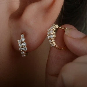 1Ct Round Cut Created Diamond Hoop Women's Earrings 14K Yellow Gold Plated - Picture 1 of 4