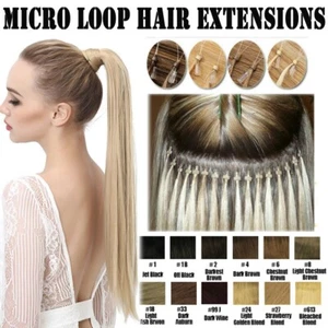14''-26'' 100S Micro Ring Loop Beads Tip Remy Human Hair Extensions For Women - Picture 1 of 50