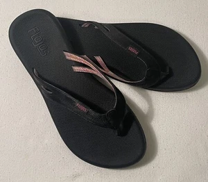 Flojos Ladies Flip Flops Sandals Thongs, Black Leather SIZE 7 M - Picture 1 of 6