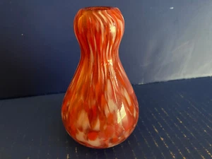 Vintage Handblown Encased Glass Bud Vase Red & White Cinfetti Art Glass - Picture 1 of 8