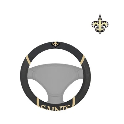 NEW ORLEANS SAINTS CAR Mesh Grip STEERING WHEEL COVER & 3D ALUMINUM EMBLEM DECAL - Image 1 of 4