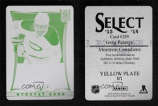2013-14 Panini Select Auto Printing Plate Yellow 1/1 Greg Pateryn #209 Rookie RC