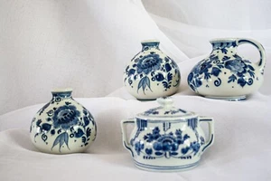 RARE DELFTS HOLLAND Blue ROYAL GOUDA Crown Mark BULBOUS Ball Bud Vase Sugar Bowl - Bild 1 von 14