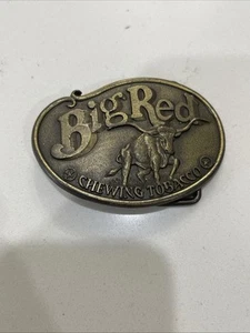 VTG Big Red Chewing Tobacco Advertising Promotional Men's Belt Buckle Brass 2.75 - Picture 1 of 2