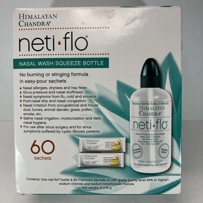 Himalayan Chandra Neti-Flo Nasal Wash Squeeze Bottle & 60 Sachets New Exp 10/26 - Image 1 of 4