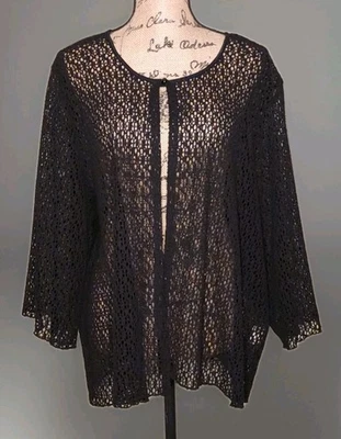 Avenue - Versatile Black Open Knit 1-Button Cardigan - Women's Size 26/28 - Image 1 of 4