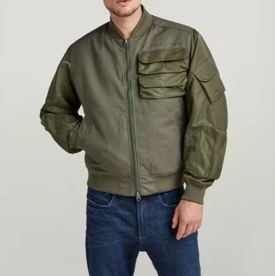 NUEVO CON ETIQUETAS G Star Raw Chaqueta Bomber Bolsillo en el Pecho BM Cremallera Completa Verde Para Hombres Mediana $290 Foto 1 de 4