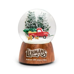 Roman Lehman's Musical Christmas Snow Globe, Red Truck Transports Tree and Dogs - Picture 1 of 7