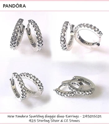 New Pandora Sparkling Huggie Hoop Earrings (293015C01) + Pouch & Post - Rrp $79 - image 1 of 4