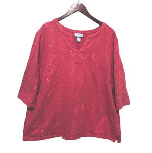 Liz &Me Womens Artsy Paisley Tunic Top 2X Coral Boho Embroidered Mature Office - Picture 1 of 9