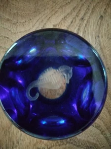 Bohemian Etched Blue Glass Paperweight - Picture 1 of 4