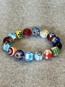 Colorful Millefiori Glass Bead Bracelet Stretch Boho Jewelry - Picture 1 of 4