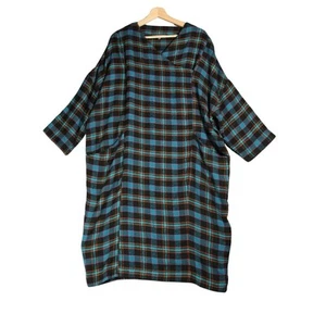 Sahara Check Dress Size M UK 14 Blue Multi Lagenlook Oversized Drop Shoulder - Picture 1 of 18