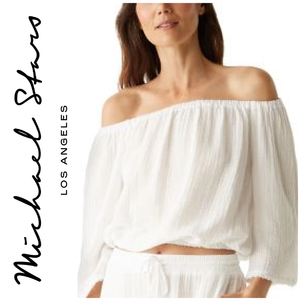Blusa Top Convertible Michael Stars Isabel Talla S Blanco Tiza Doble Gasa Foto 1 de 4