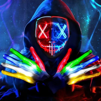 Glowing LED Scary Mask & Light Up Gloves Set Halloween Rave Party Cosplay - Image 1 of 4