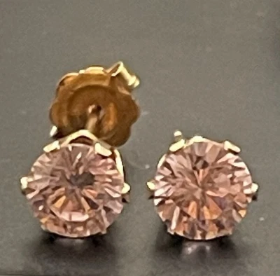 PENDIENTES ORO AMARILLO MACIZO 14K .75g REDONDOS TURMALINA ROSA NATURAL SIN RASPAR Foto 1 de 4