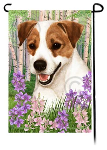 Frühlingsblumen Garten Flagge - braun und weiß Jack Russell Terrier - Bild 1 von 1