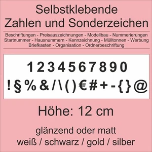 Zahlen Ziffern 12 cm Sonderzeichen selbstklebend Aufkleber Hausnummer Klebezahl - Bild 1 von 1