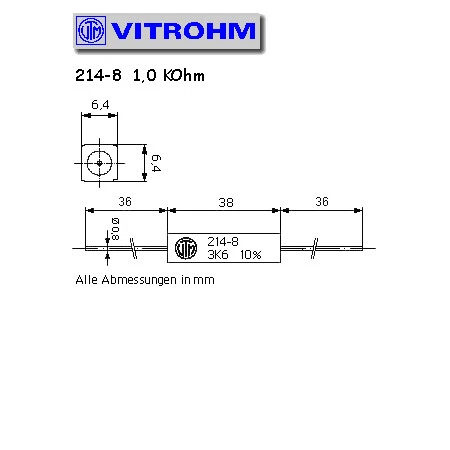 Draht-Widerstand  1 kOhm 9W 10% 9x9x38mm liegend Vitrohm - Bild 1 von 1