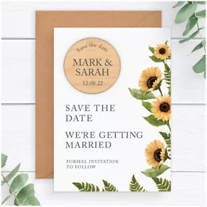 Sunflower PERSONALISED Wedding Save The Date Fridge Magnets Spring Summer Floral - Picture 1 of 6