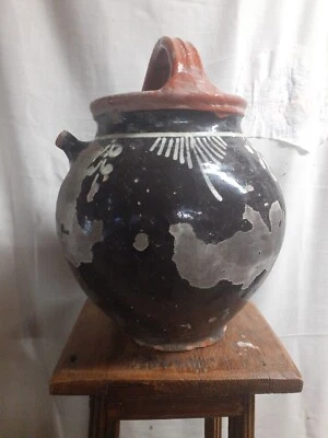 Grande Cruche ancienne en terre cuite vernissée.XIX°.Art populaire,jarre,vase. - Photo 1/4