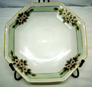 Vtg Hand Painted Nippon Small Bowl Nut/Candy 6 1/2" 8 Sided Raised Flowers - Picture 1 of 6