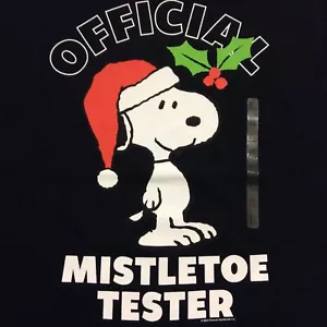 Peanuts Mens Christmas Graphic T-Shirt Size XL Black Snoopy Mistletoe Tester - Picture 1 of 12