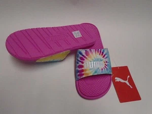 Puma Cool Cat Junior Girls Slide Flip Flop Tie Dye Phlox Pink White Puma NWT - Picture 1 of 3