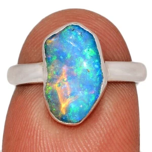 Natural Ethiopian Opal Polish Rough 925 Sterling Silver Ring Jewelry s.6 CR74002 - Imagen 1 de 1